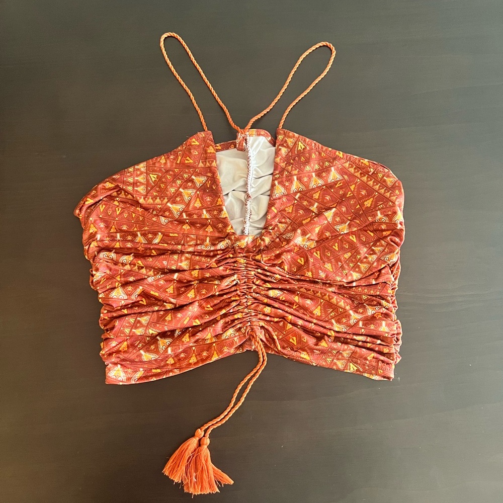 NWOT Adjustable Tie Boho Print Crop Top Size Small